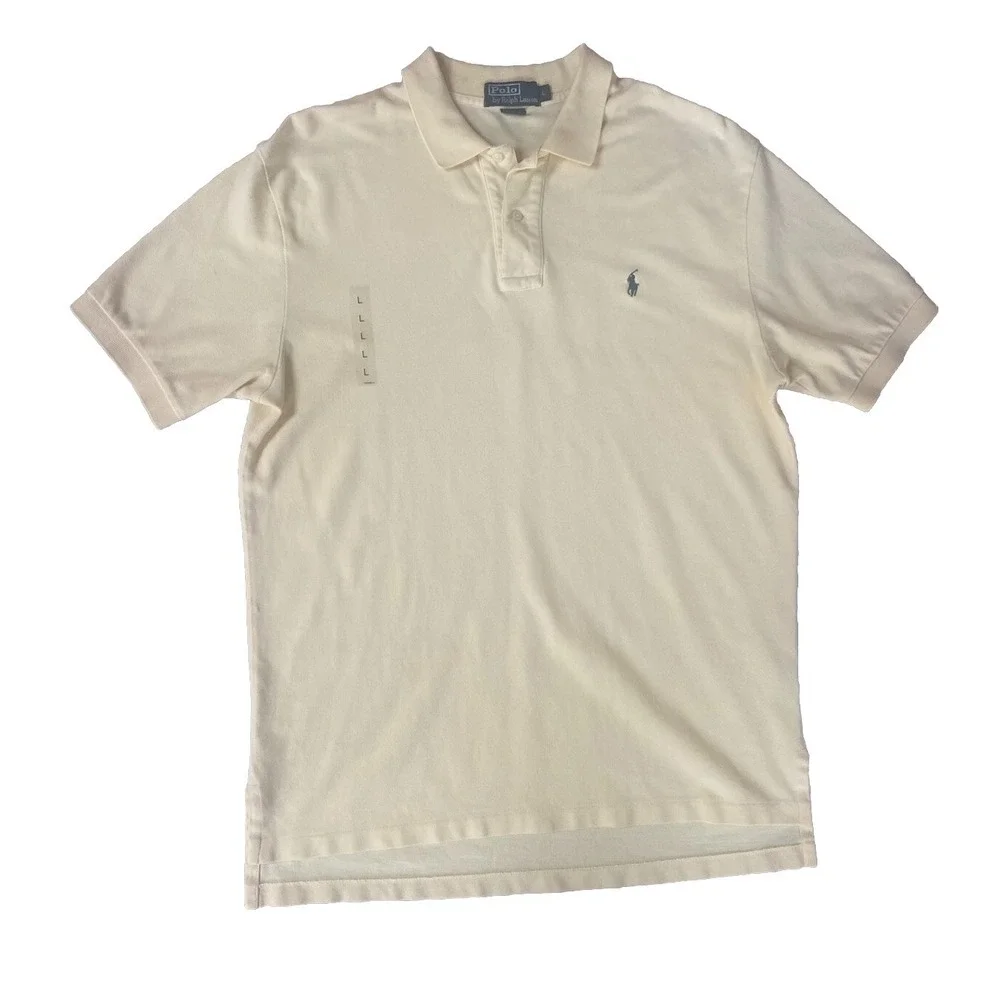 Polo Ralph Lauren Mens Polo Shirt Large Yellow Short Sleeve Navy Pony Logo New